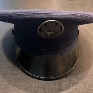 Vintage Navy Blue Military Uniform Cap with Emblem